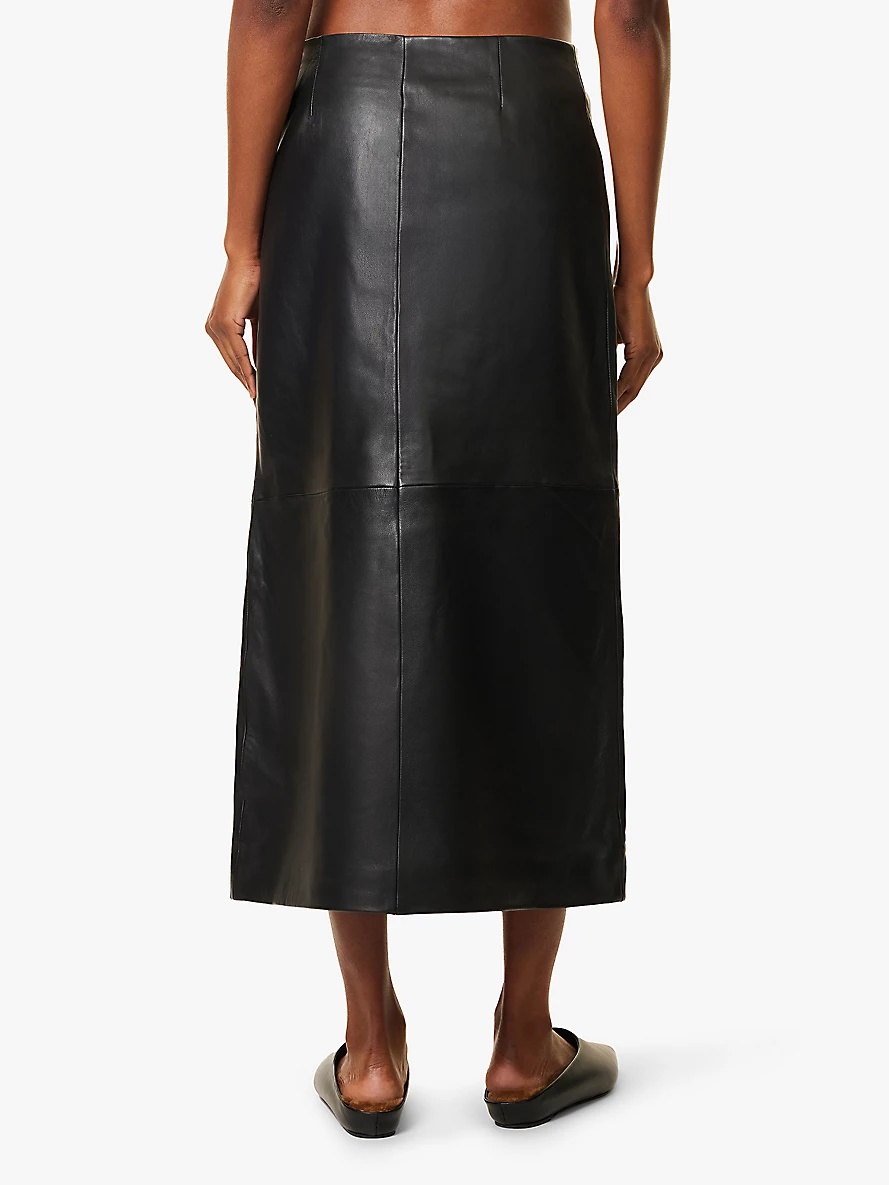 Hedi wrap-around leather midi skirt - 4