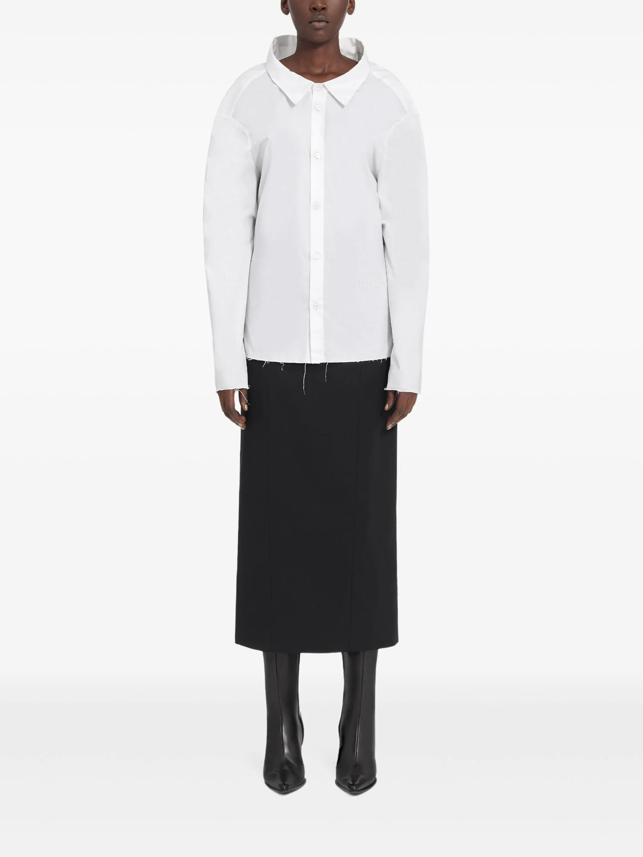 Mm6 Maison Margiela Oversized-collar Frayed-hem Shirt - 4