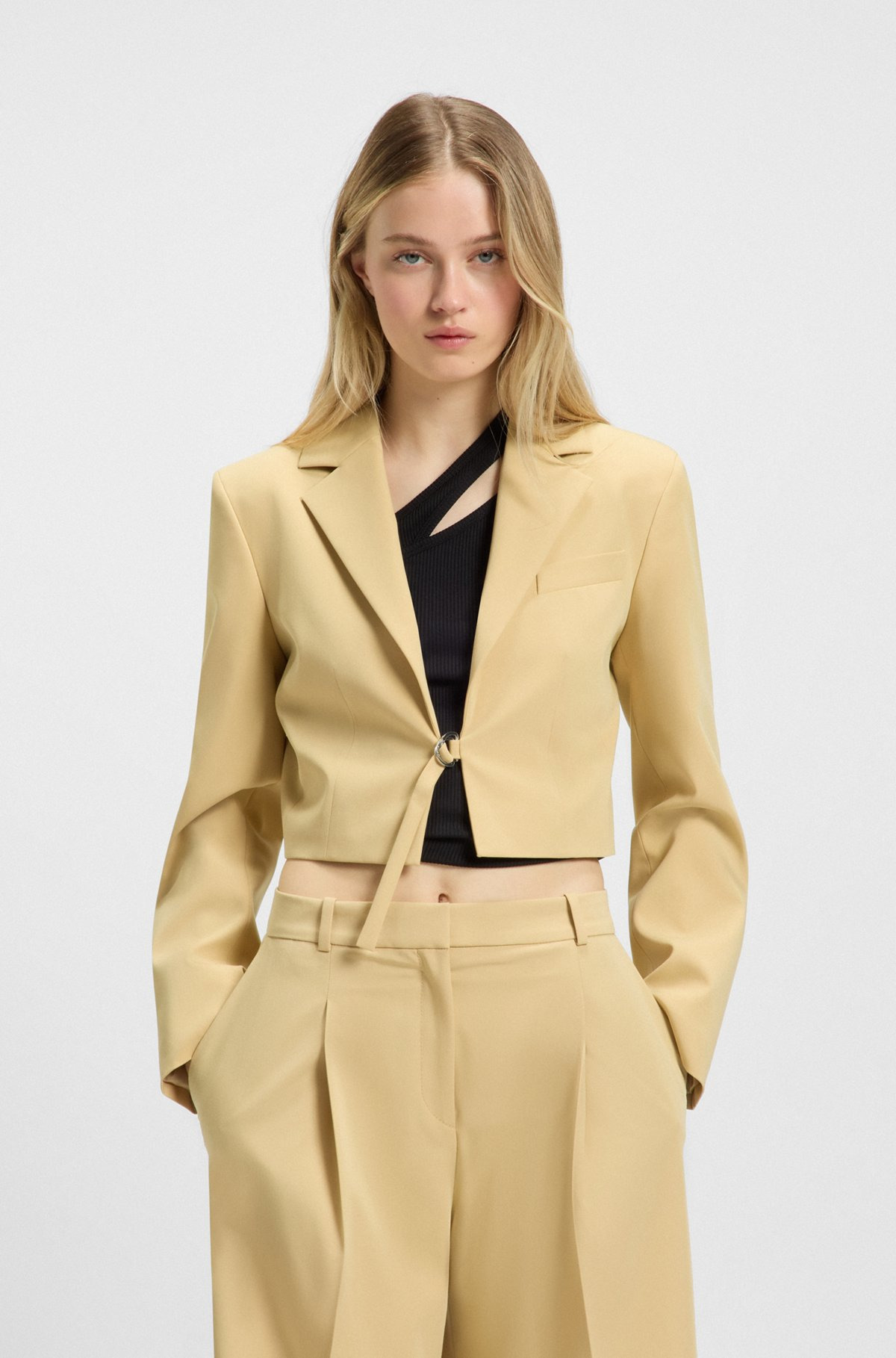 CROPPED REGULAR-FIT BLAZER WITH BELT CLOSURE - 2