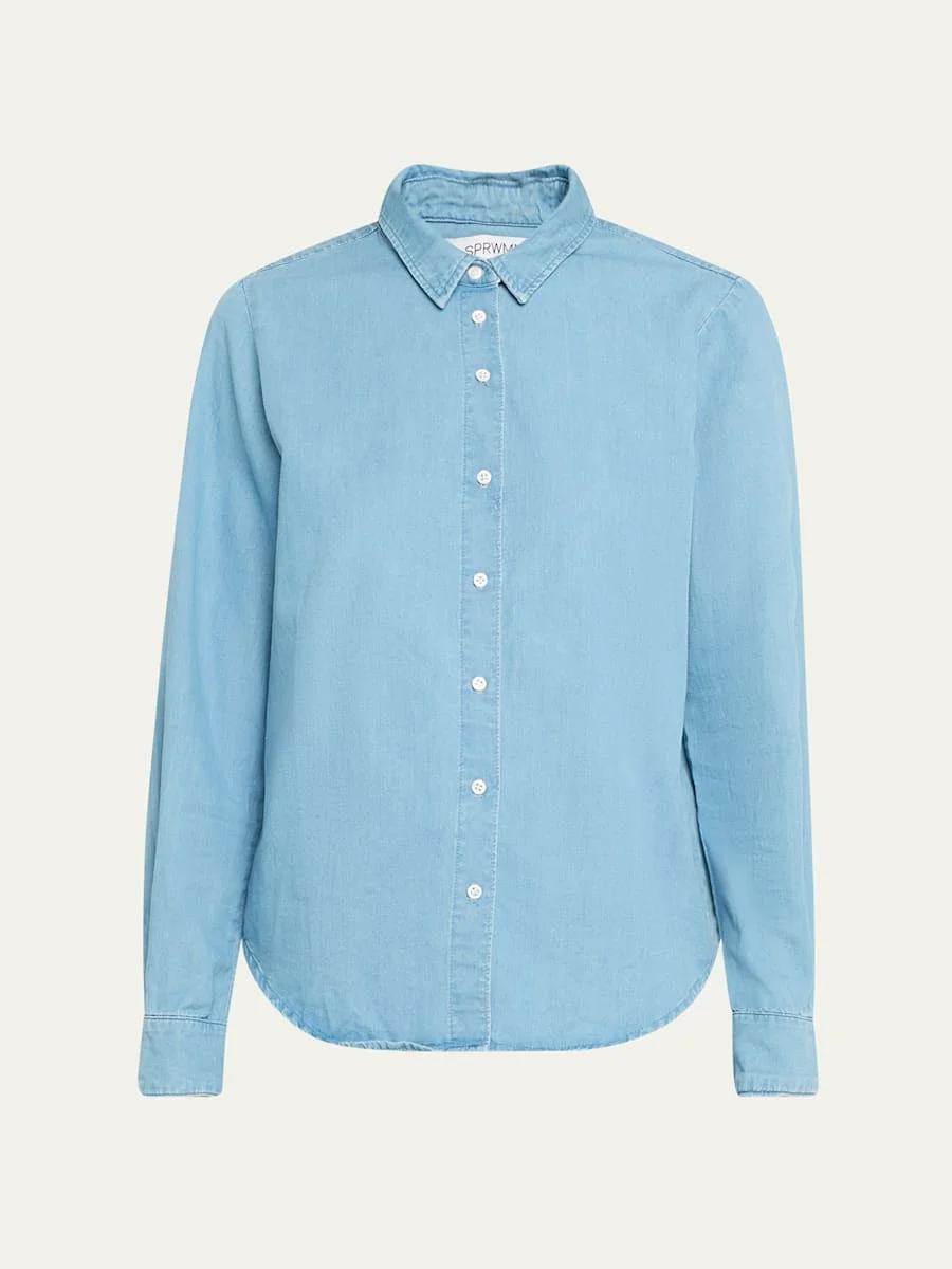 Chambray Fitted Button-Front Shirt - 1