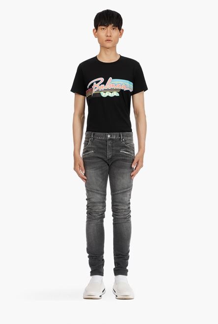 Slim-cut black cotton jeans - 4