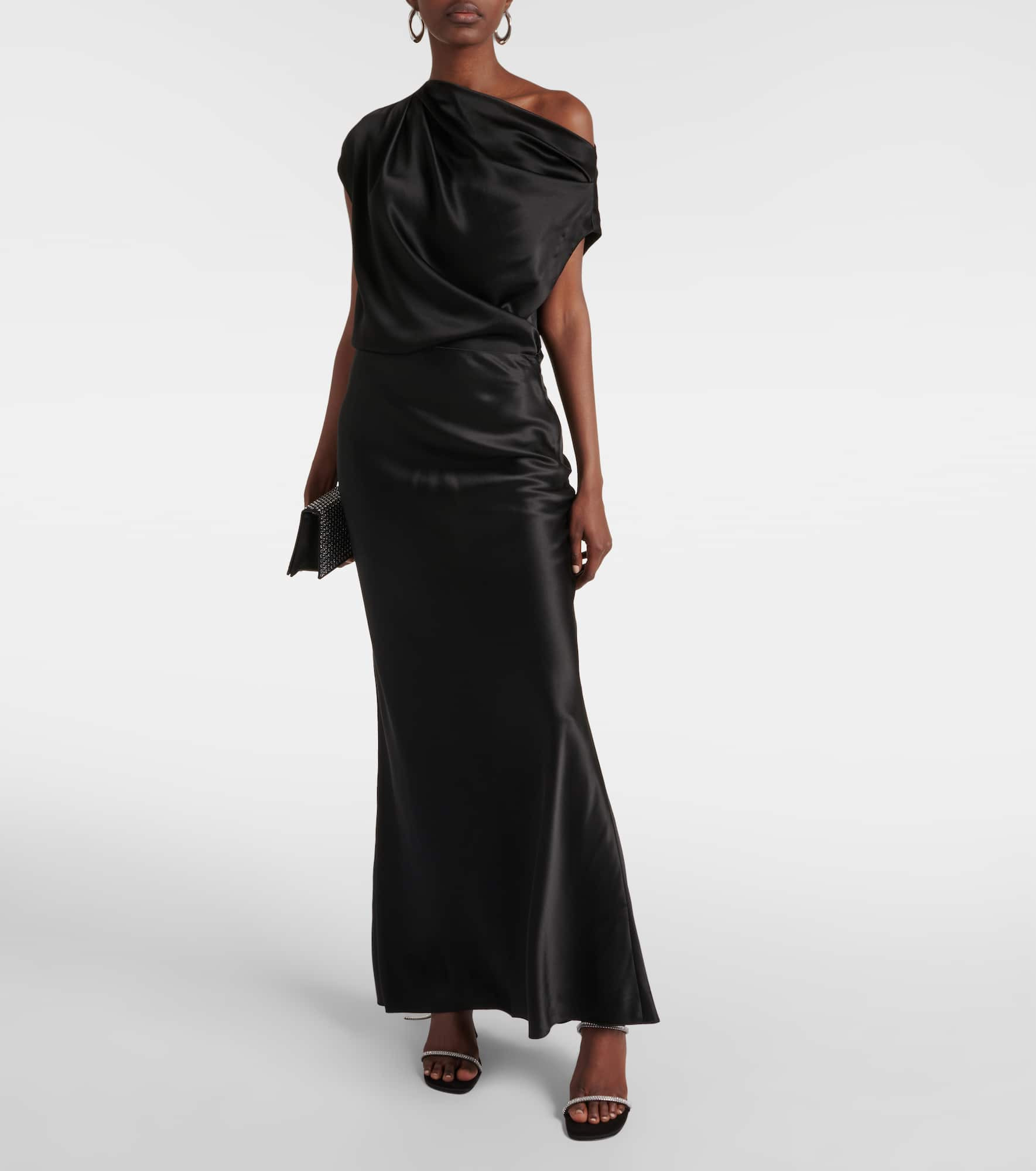 Draped one-shoulder silk top - 2