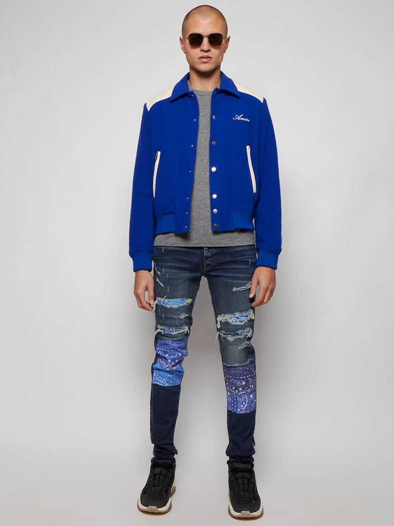 AMIRI Distressed Vintage Bandana Artpatch Jean Deep Blue outlook