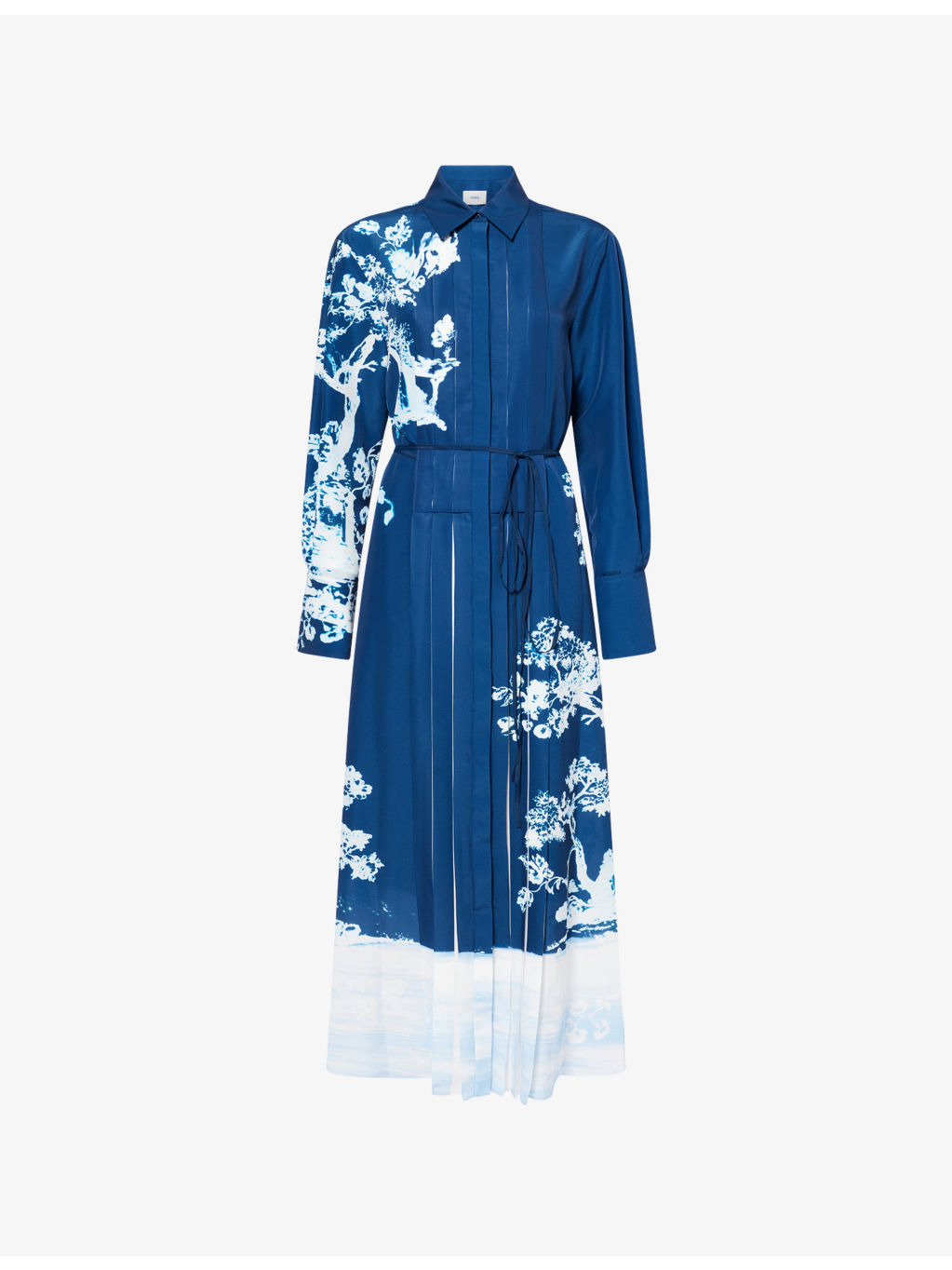 Long-Sleeve Floral-Print Crepe-du-Chine Midi Shirt Dress - 1