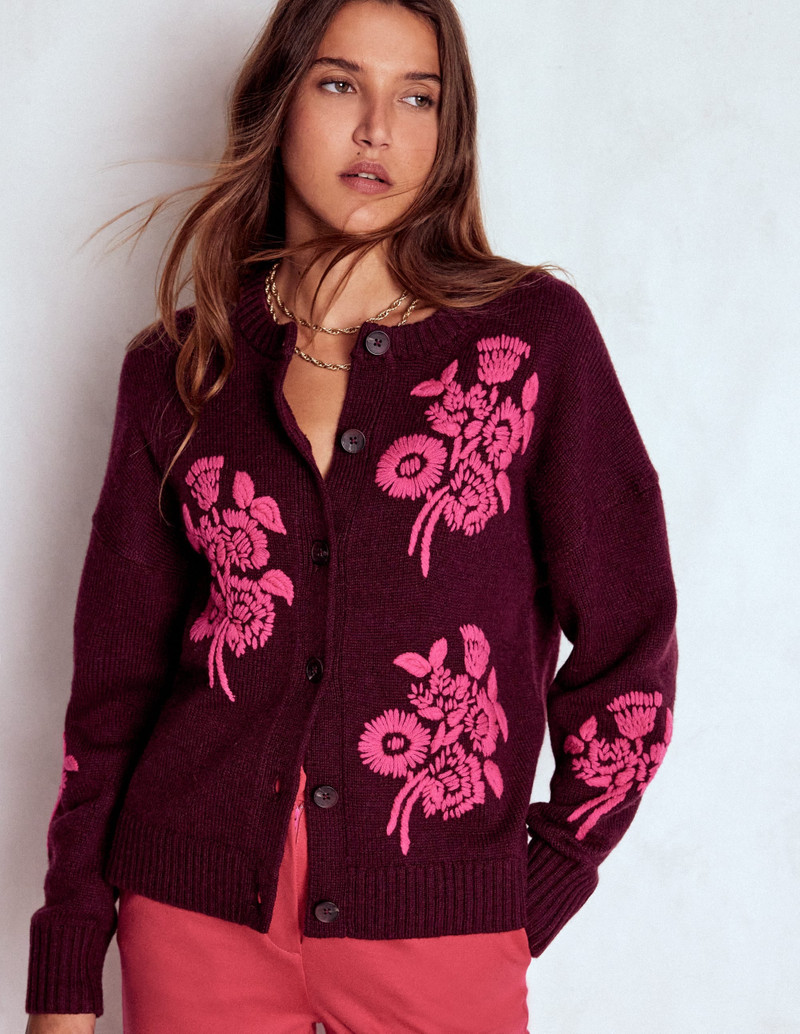 Natalie Embroidered Cardigan-Dark Cherry Bouquet 5