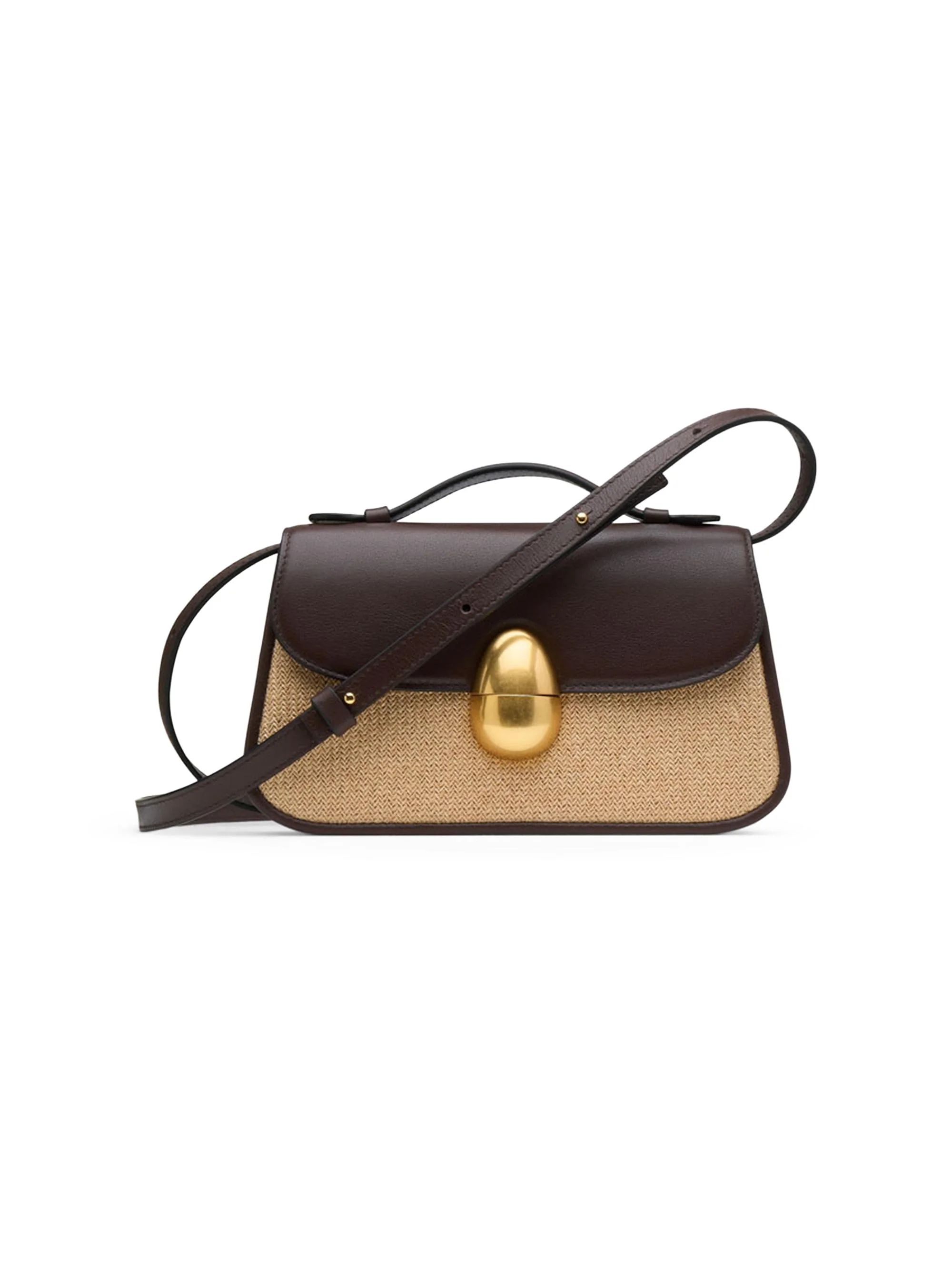 Women's Phoenix 1.0 Raffia & Leather Top Handle Bag - Natural Dark Chocolate - 1