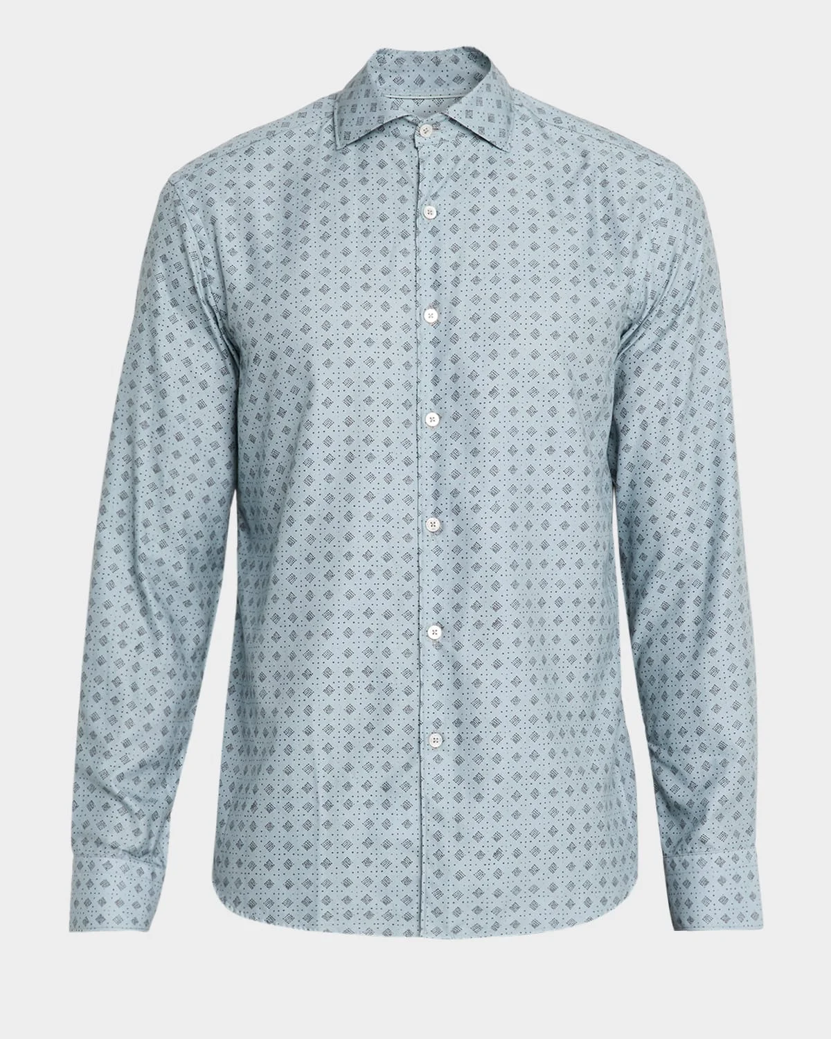 Men's Cotton and Lyocell Geometric-Print Sport Shirt - 1