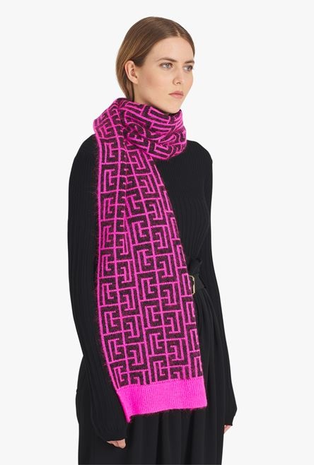 Capsule After ski - Neon pink and black Balmain-monogrammed wool scarf - 4