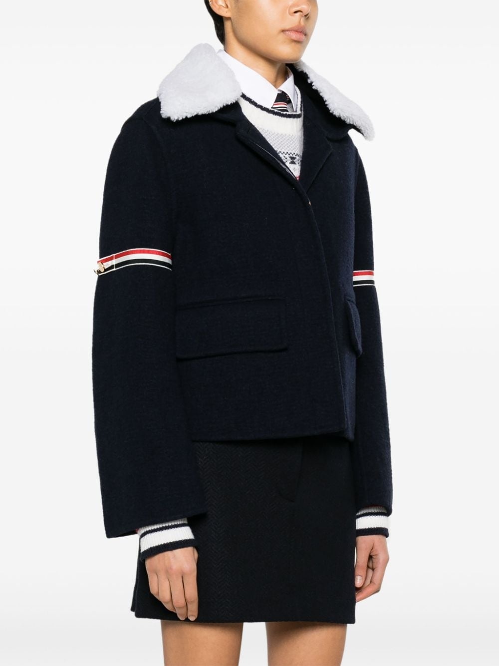 RWB-striped shearling-collar jacket - 3
