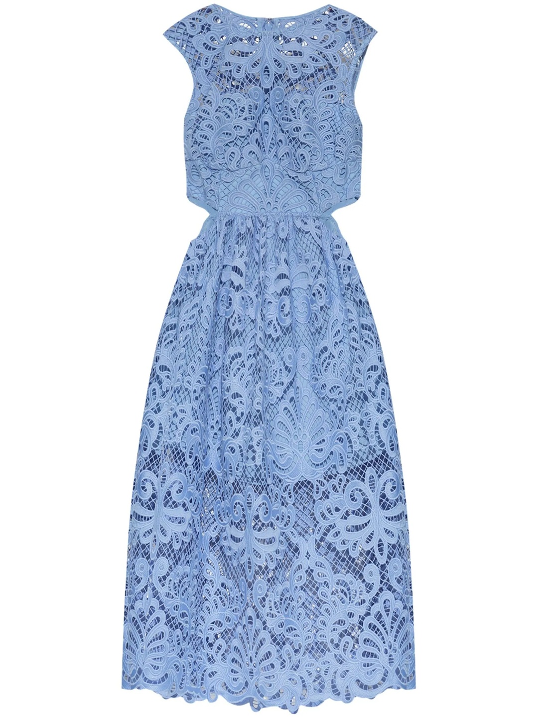 Blue Lace Cut Out Midi Dress - 1