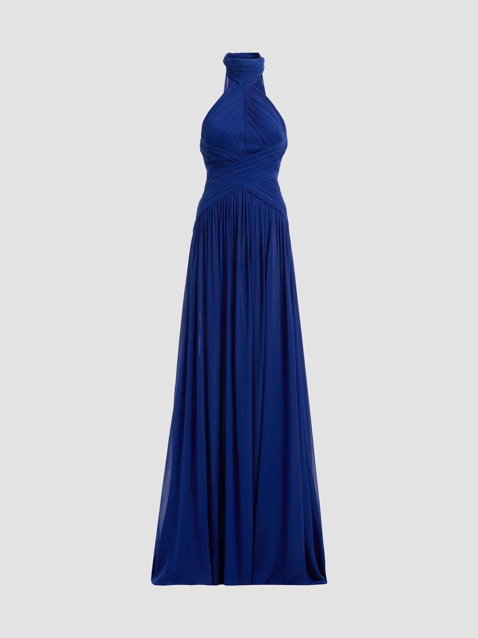 Women's Halterneck Draped Silk Gown - Deep Electric - 1