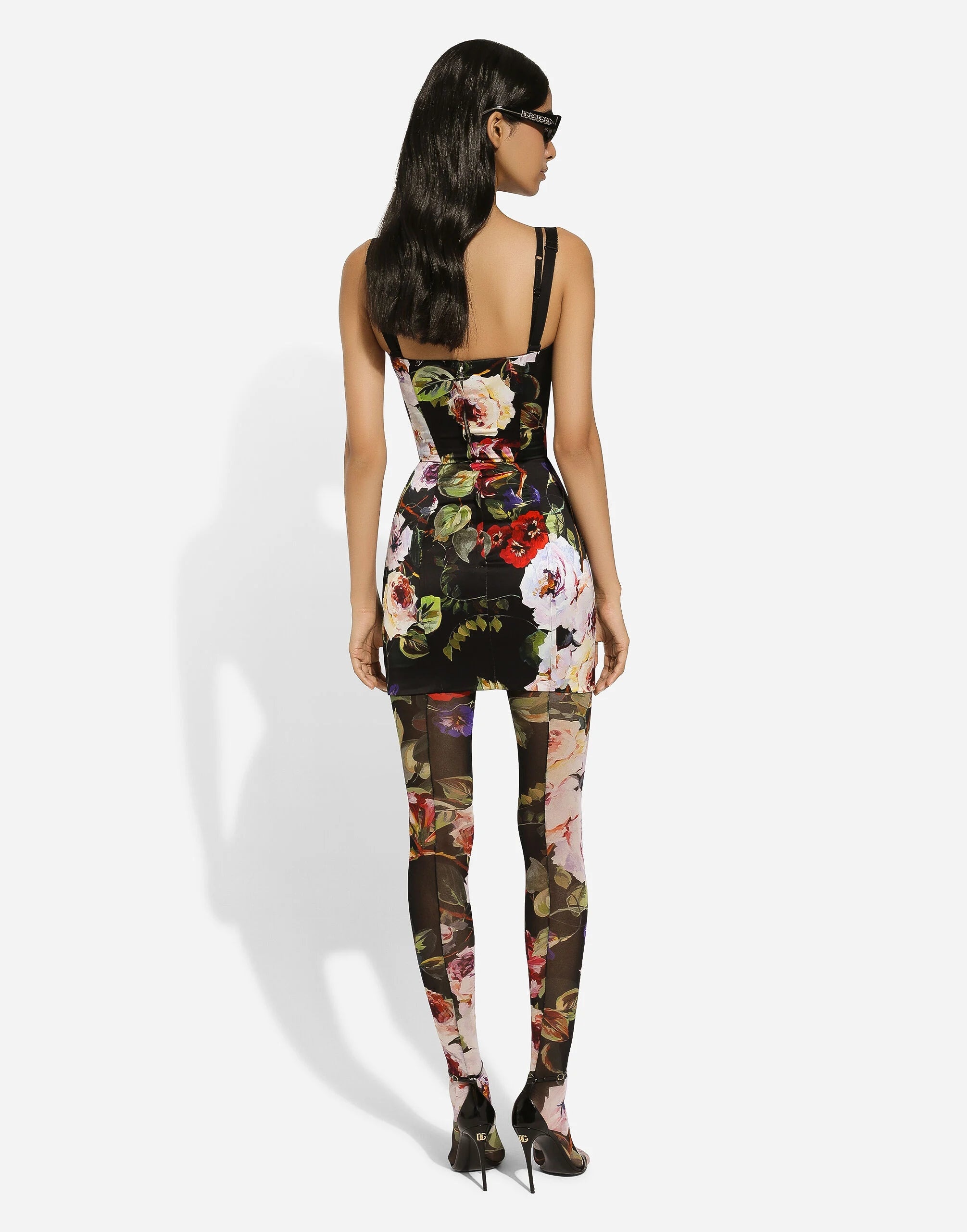 Short Satin Corset Dress Rose Garden Print - 3