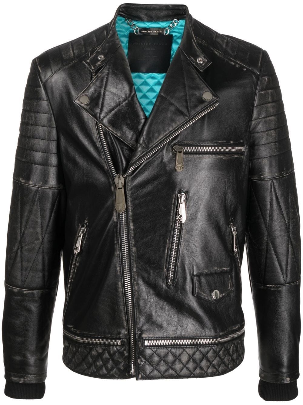 zipped biker jacket - 1