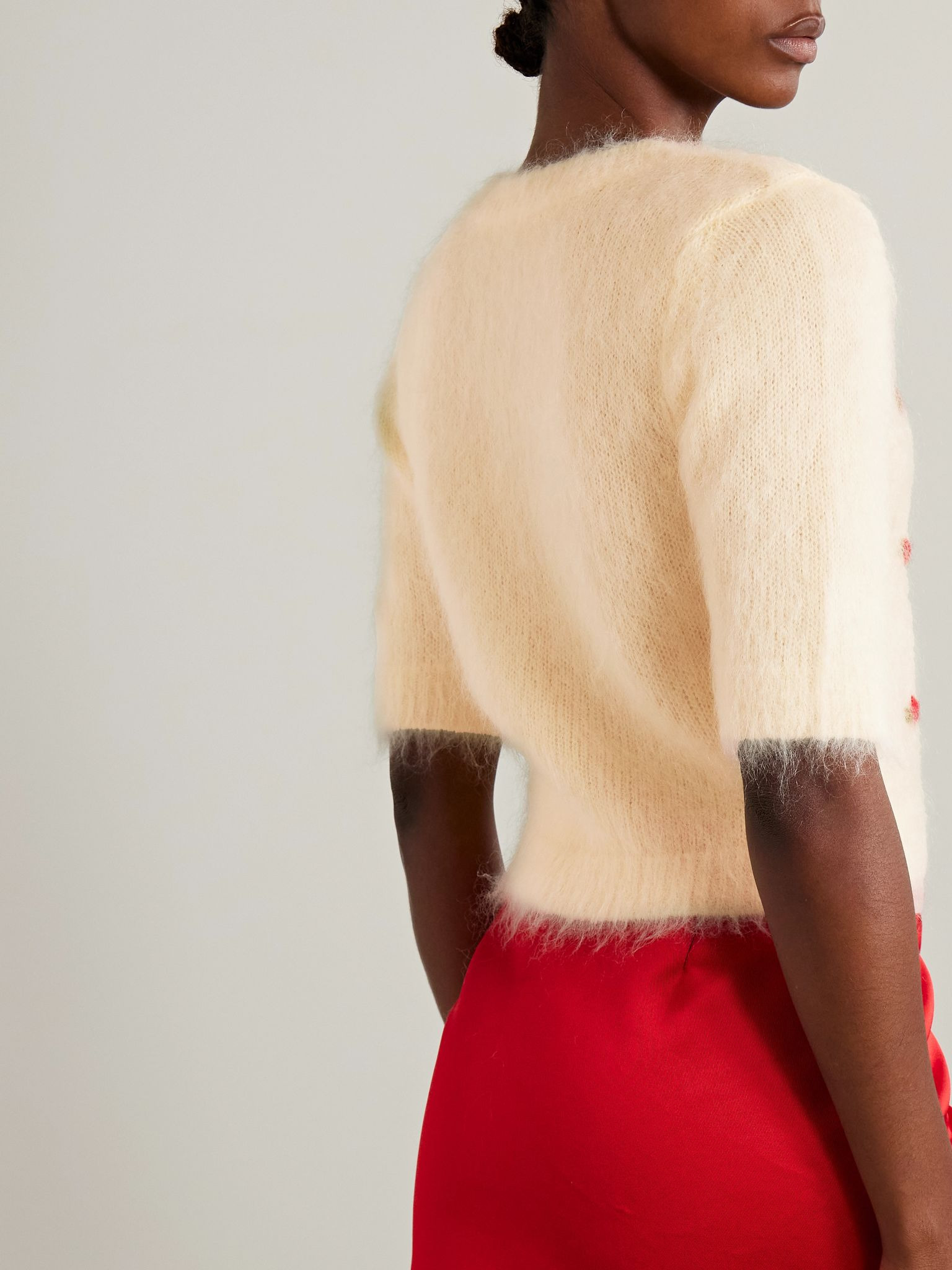 Embroidered pointelle-knit mohair-blend sweater Yellow - 3