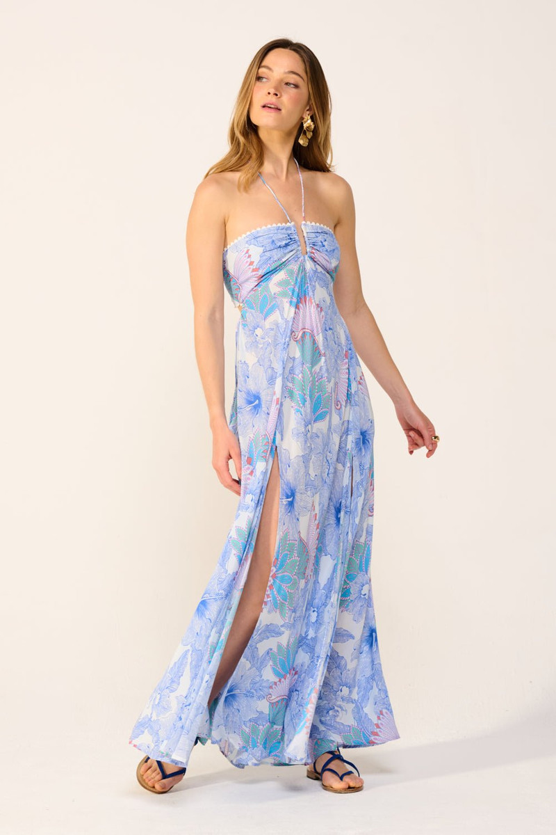Poupette St Barth Long Dress Carla - Blue Padang outlook