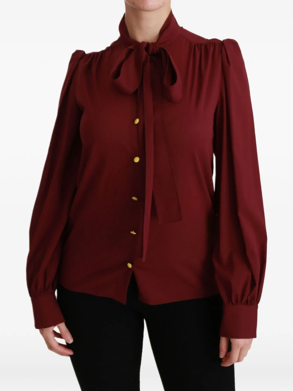 bow-tie puff-sleeve blouse - 1