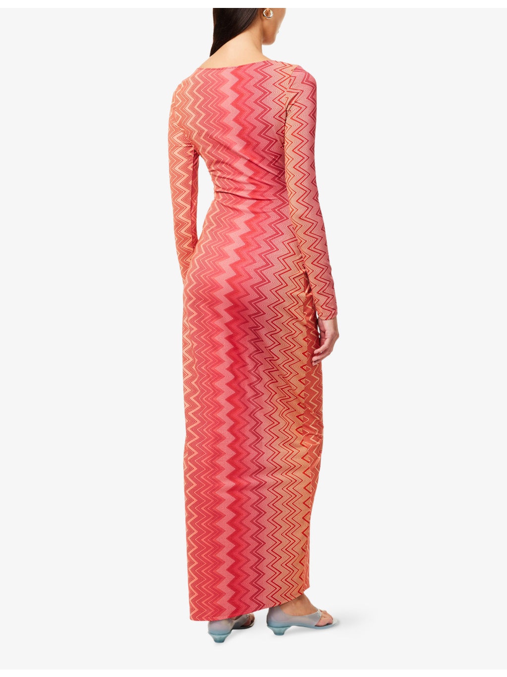Chevron Ruched Stretch-Woven Maxi Dress - 4