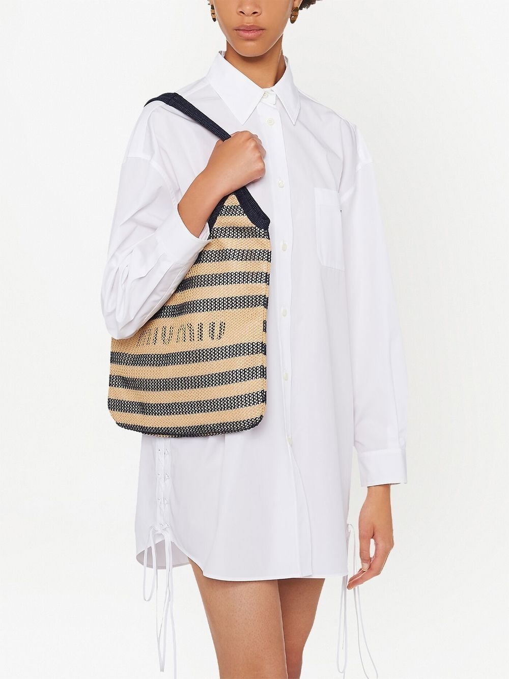 layered striped mesh tote bag - 6