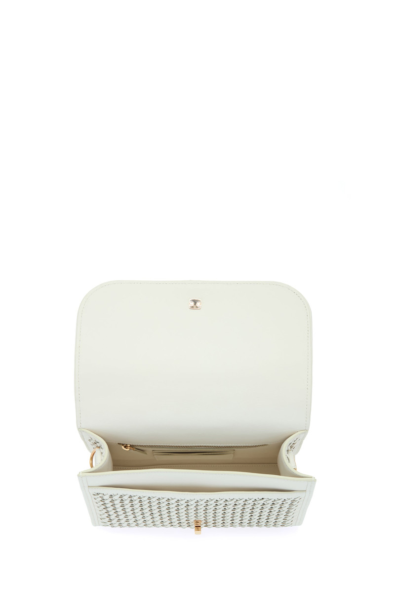 Medium Leonora Flap Bag in White Woven Leather with Sunglass Pouch 6
