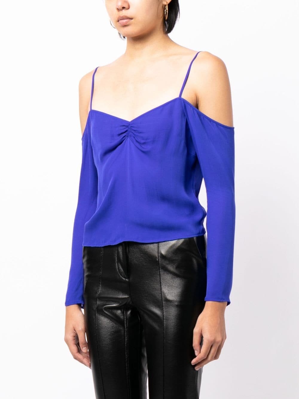 gathered cold-shoulder silk blouse - 3