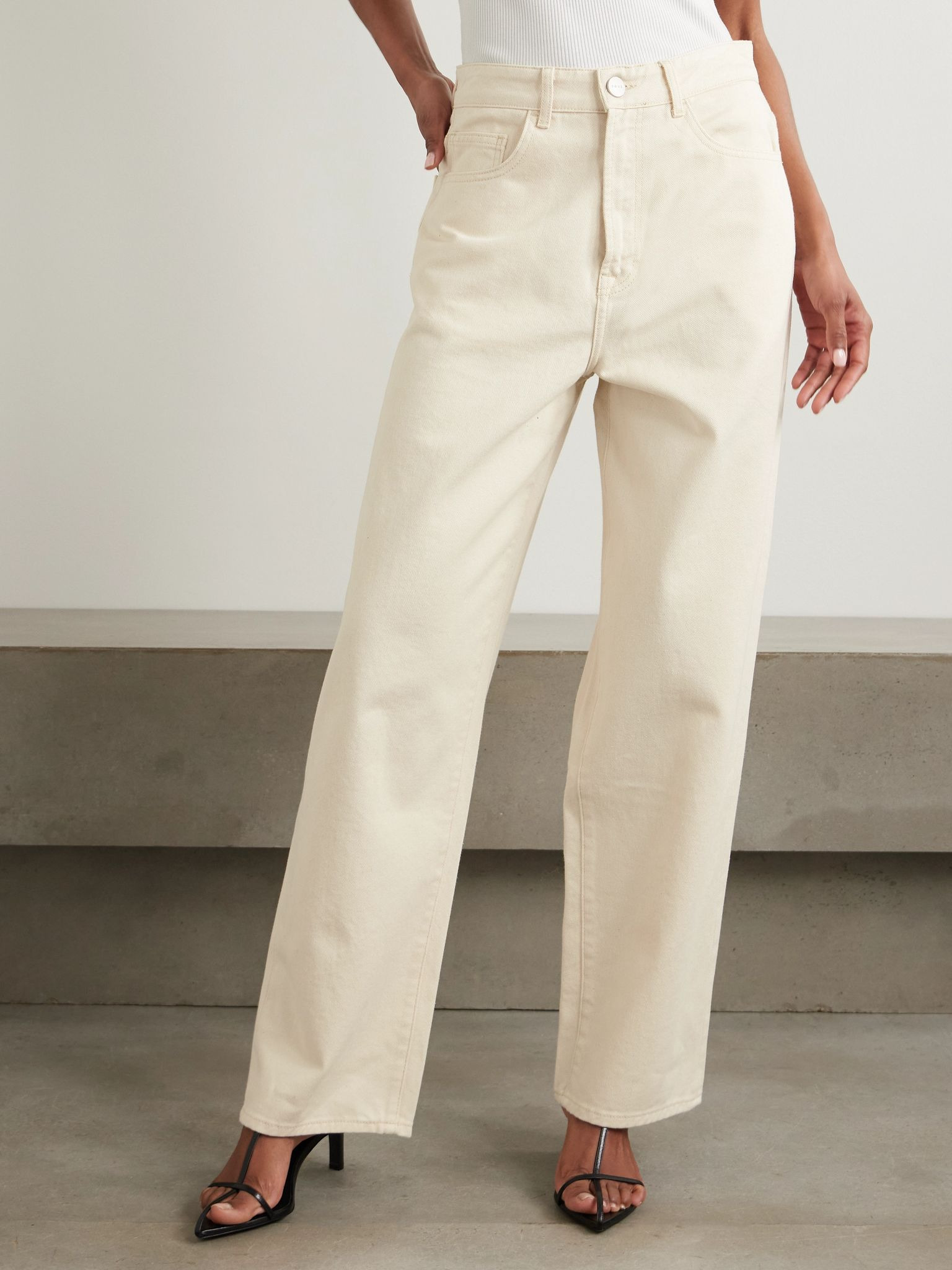 High-rise wide-leg jeans Ecru - 3