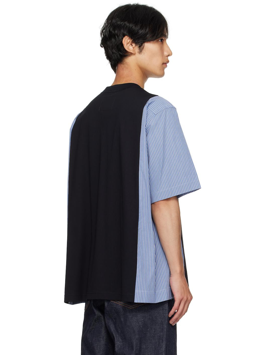 Navy Poplin & Cotton Jersey T-shirt - 3