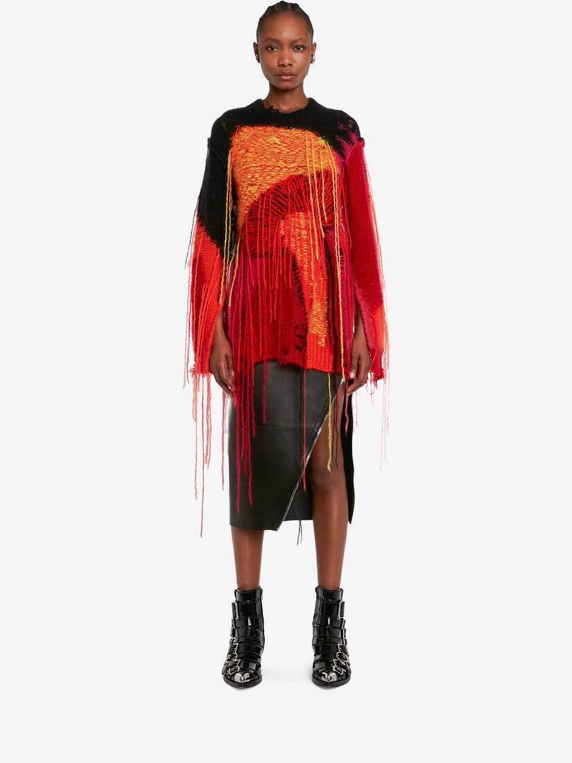 Women's Mushroom Intarsia Jumper in Orange/red - 2