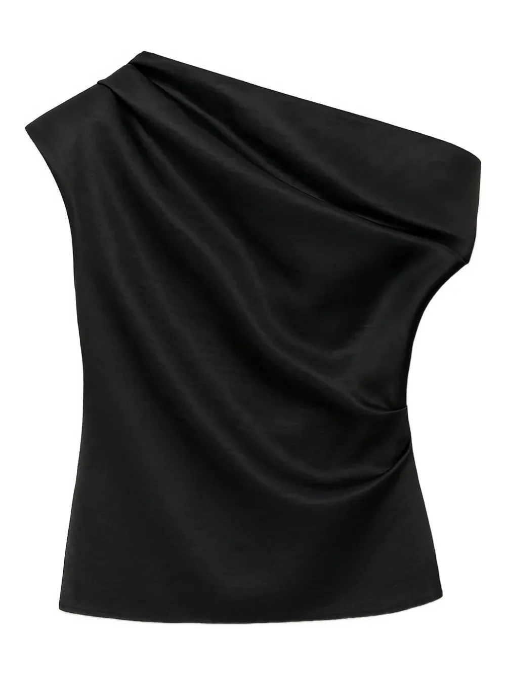 Vivia Taffeta Draped Top in Black - 1