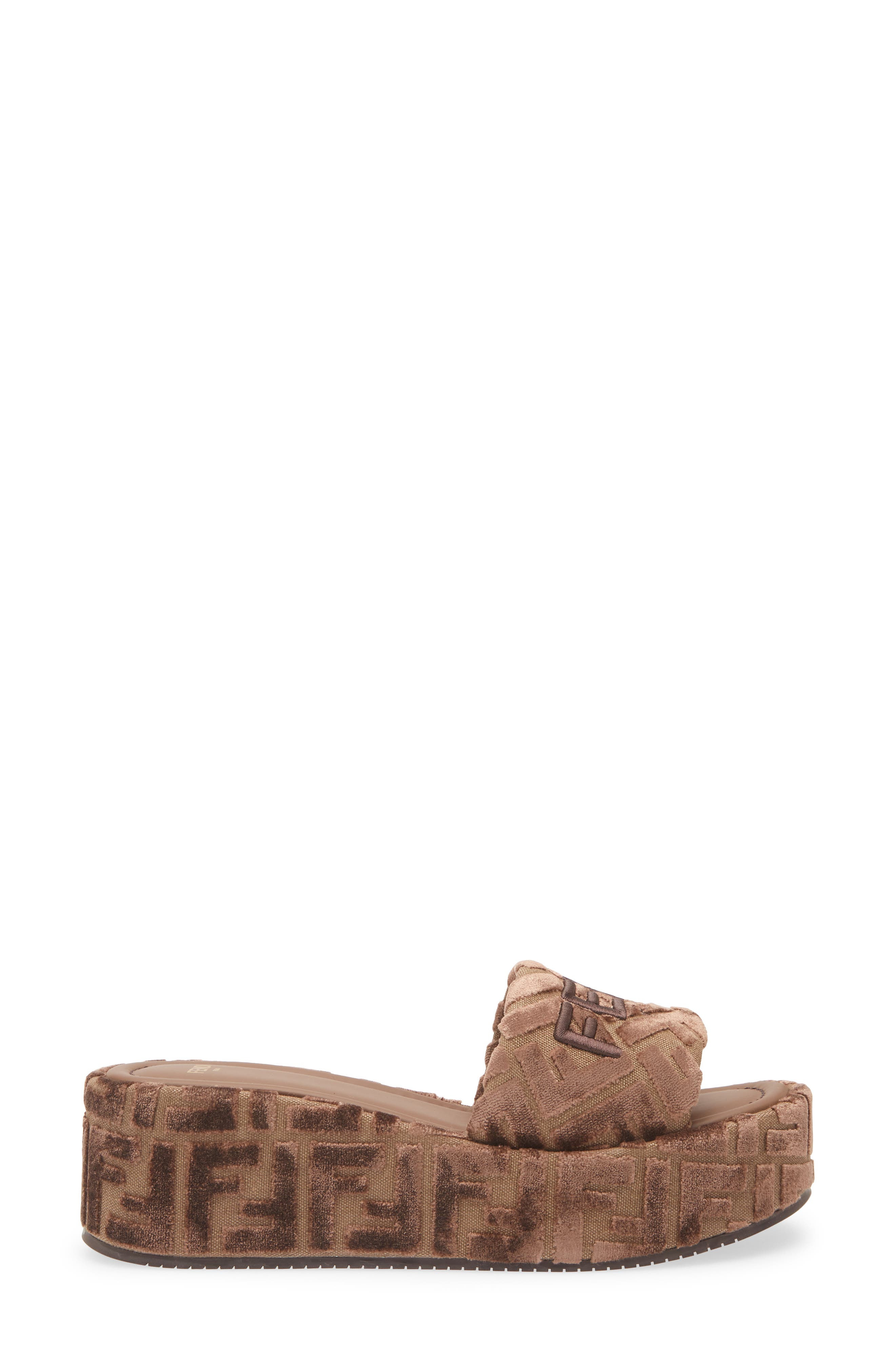 Fendi Sunshine Platform Wedge Slide Sandal in Beige/Chocolate at Nordstrom - 2
