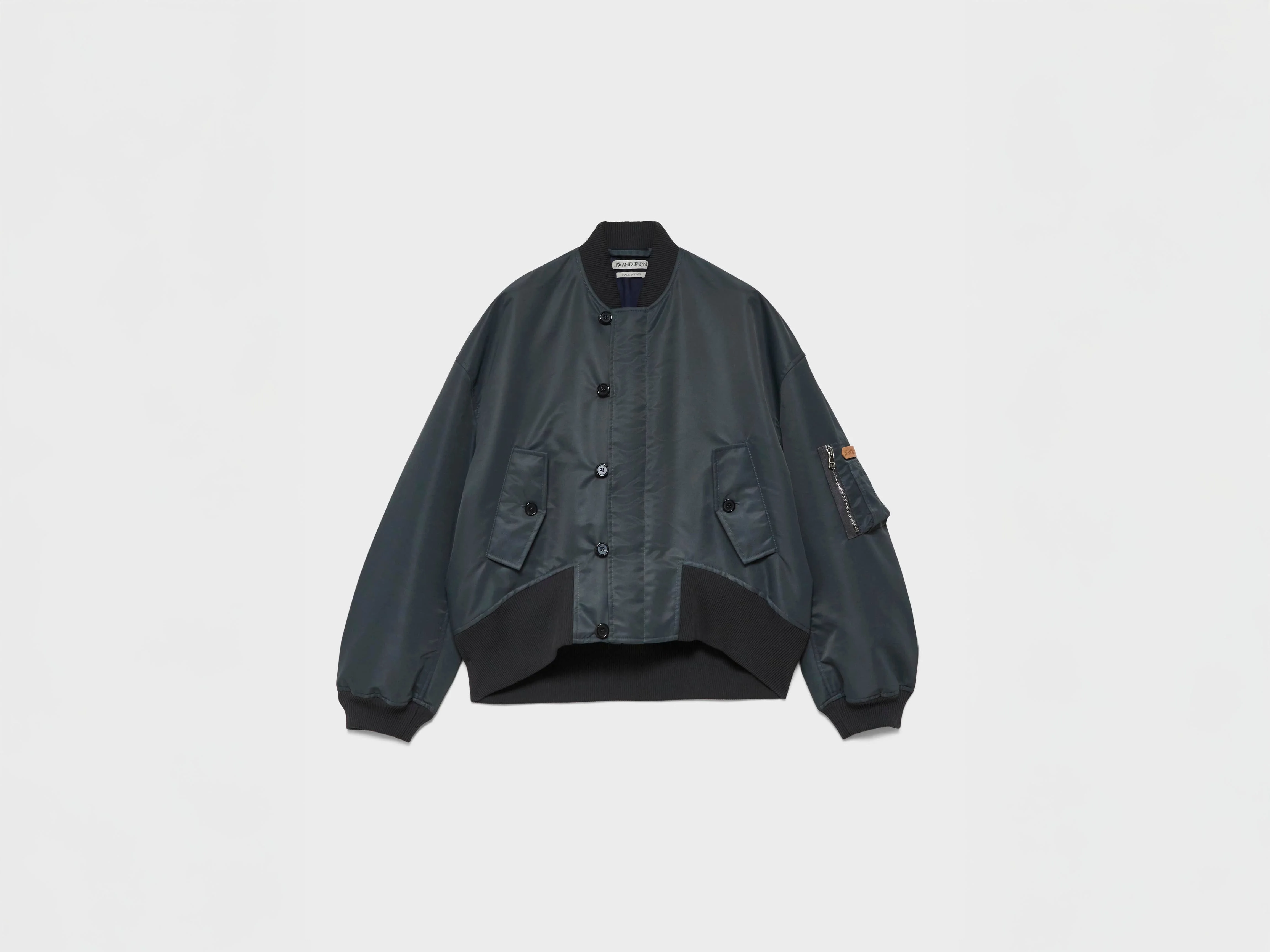 MENS OVERSIZED TIPPED HEM BOMBER JACKET IN DARK GREY - 1