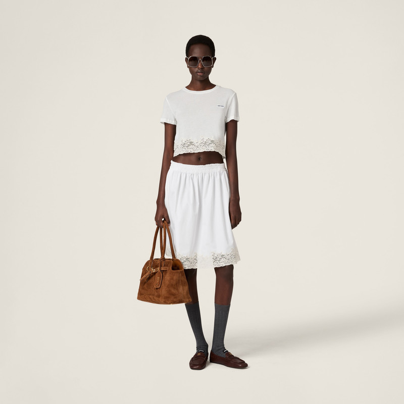 Miu Miu Ribbed jersey and lace T-shirt outlook