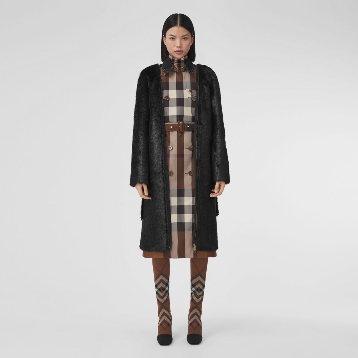 Contrast Panel Check Cotton Trench Coat - 6