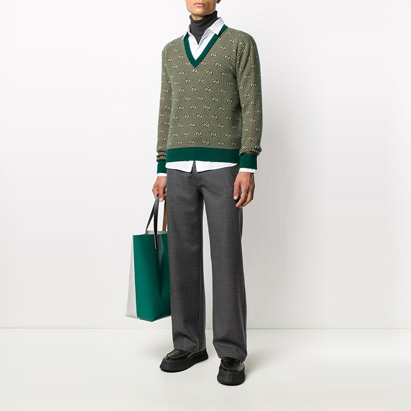 GUCCI Gucci SS21 Printed Alphabet Pattern V-Neck Sweater For Men Green 626643-XKBFZ-3119 outlook