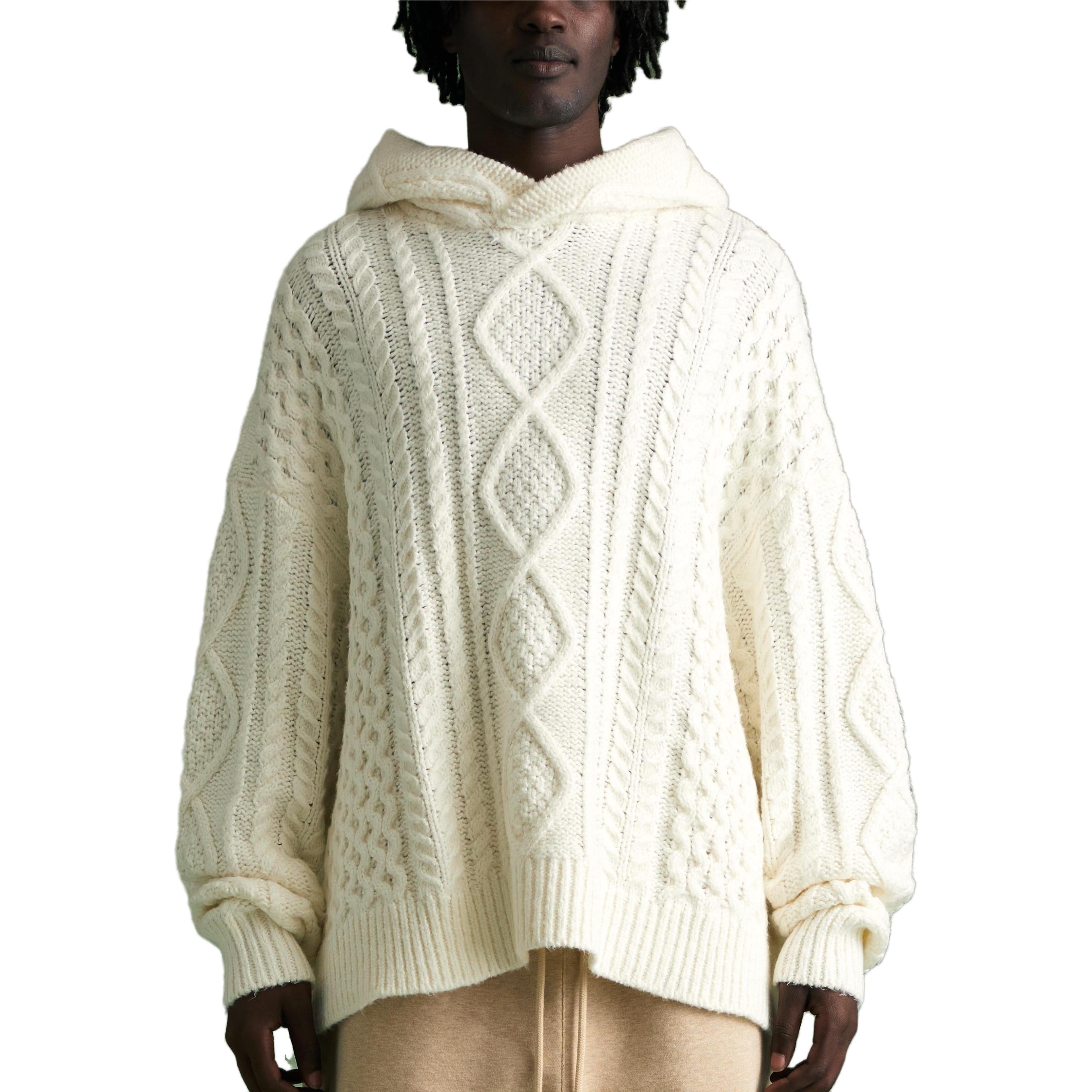 Fear of God Essentials FW23 Cable Knit Hoodie 'Cloud Dancer' 192BT234391F - 4