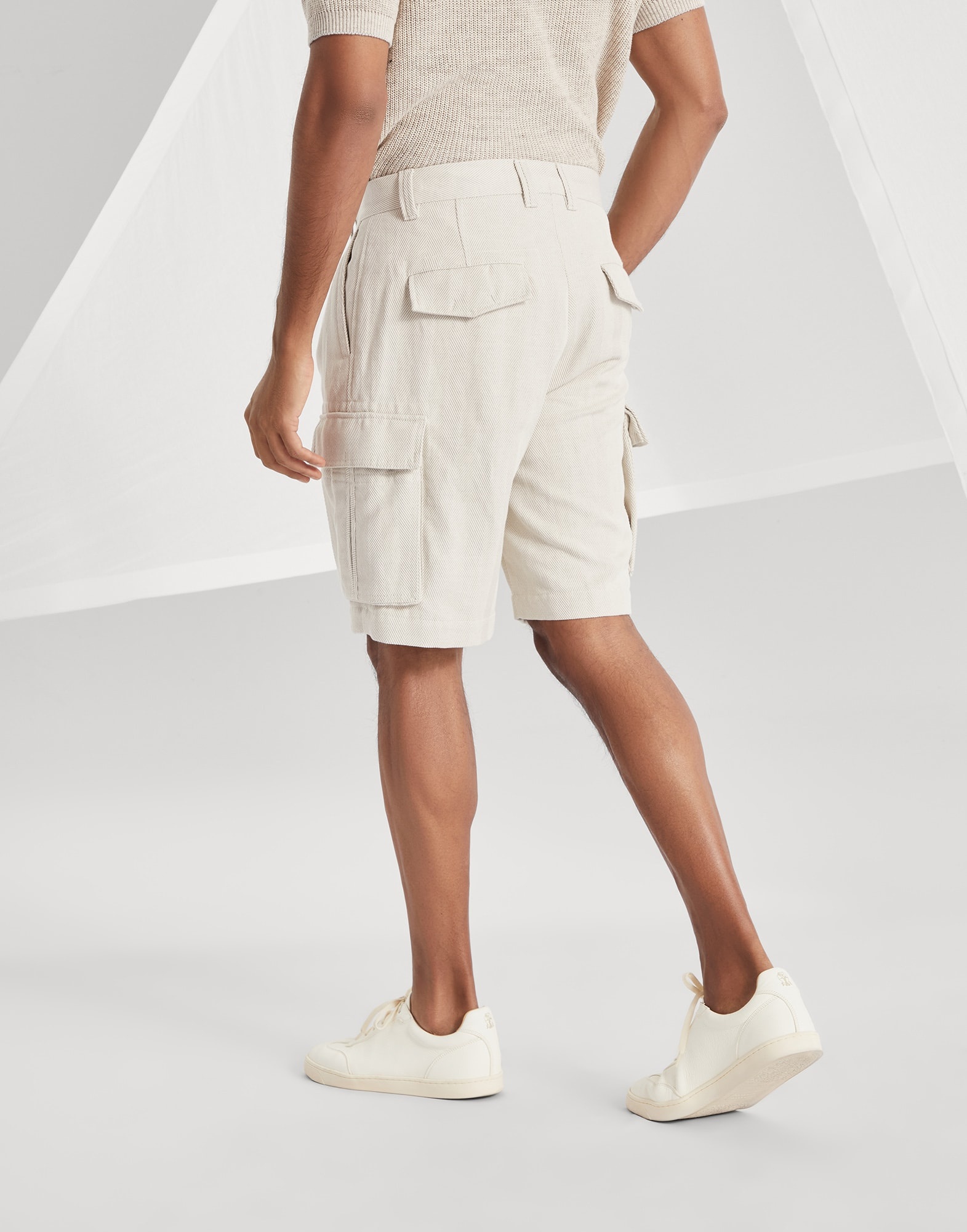 Cotton and linen chevron cavalry Bermuda shorts with cargo pockets - 2