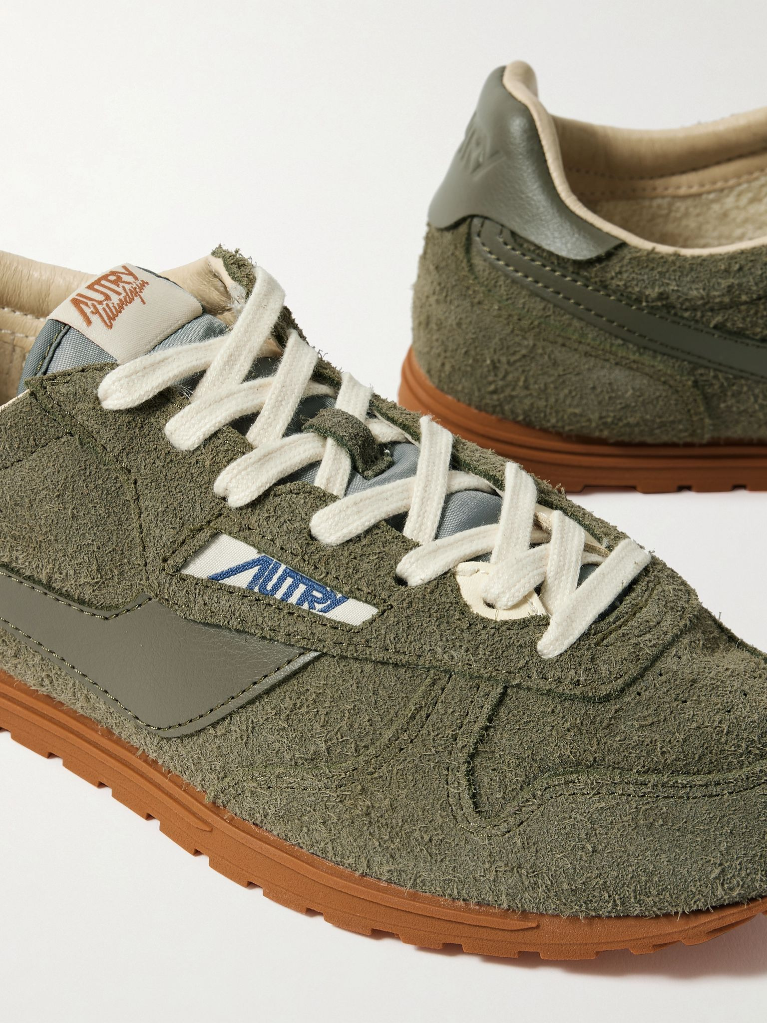 Windspin Leather-Trimmed Brushed-Suede Sneakers Green - 5