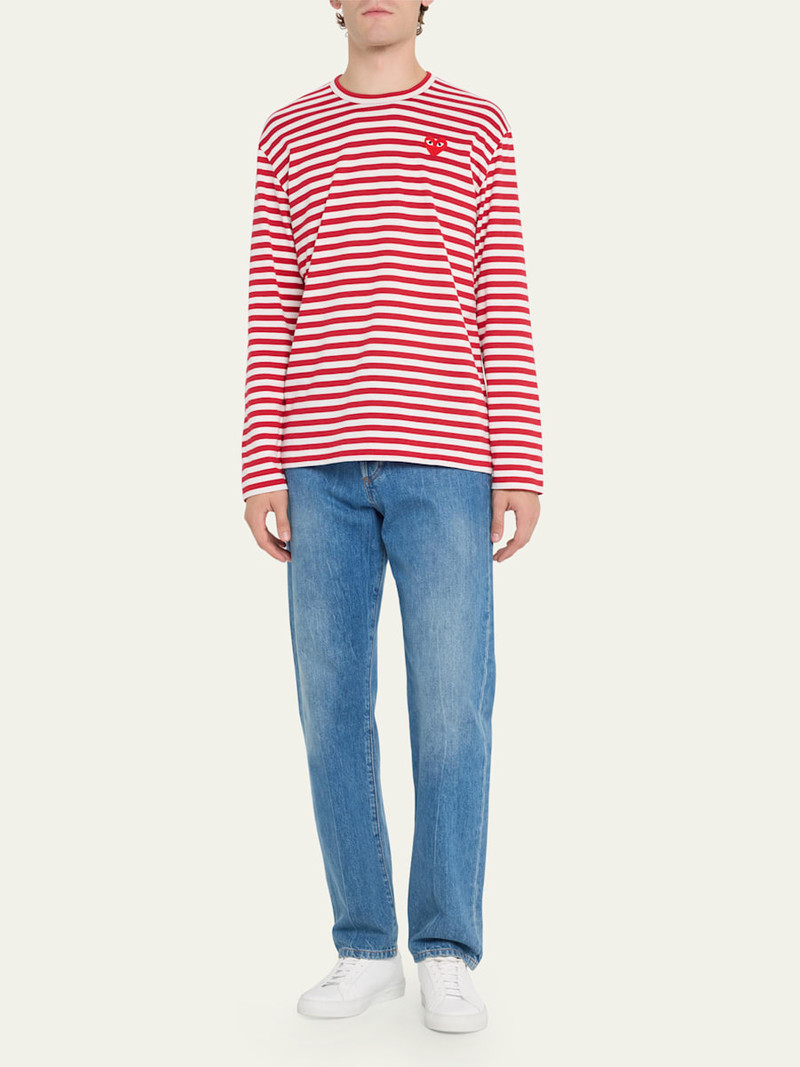 Comme Des Garçons Men's Striped T-Shirt with Small Heart outlook