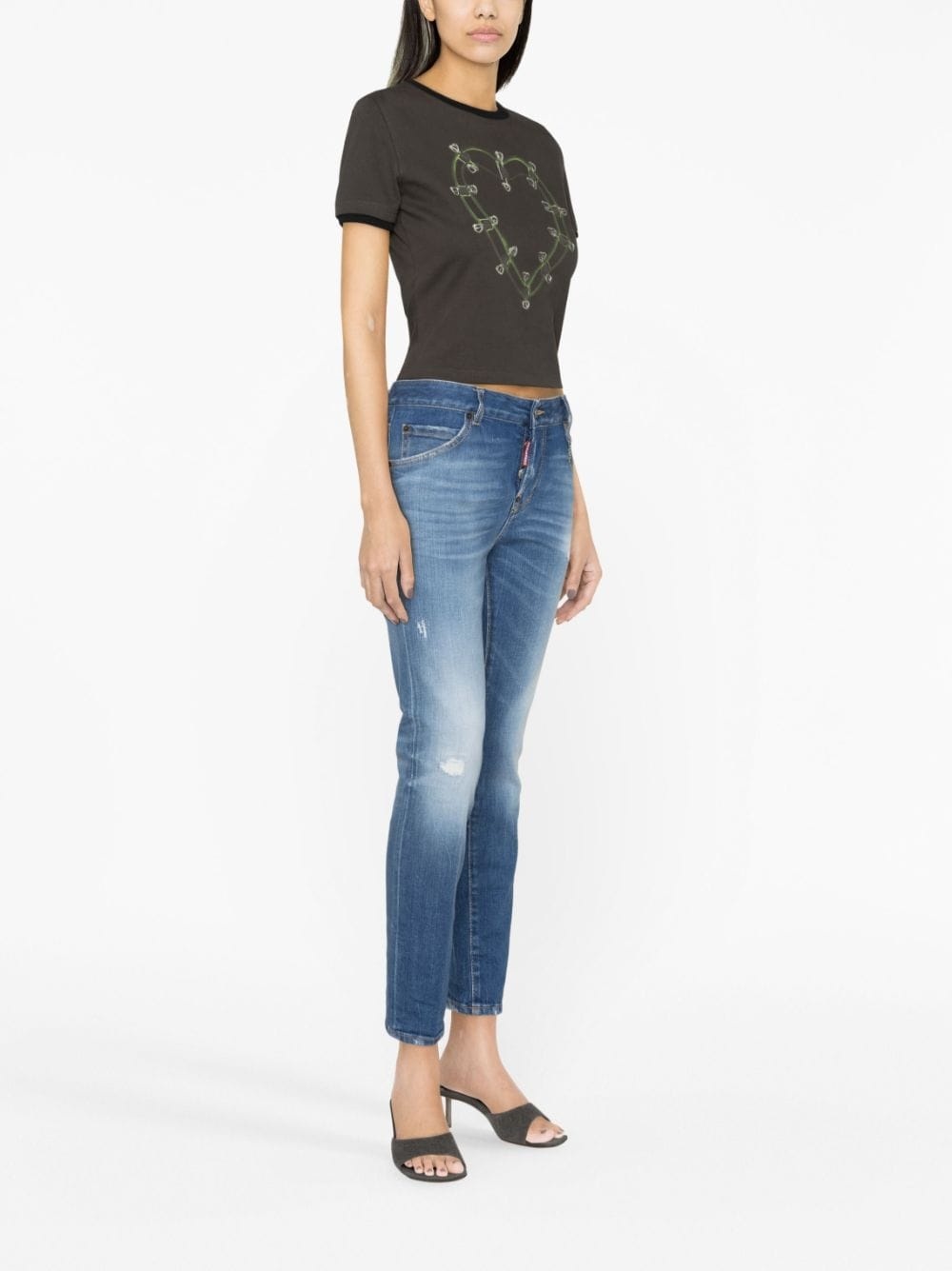 logo-plaque tapered jeans - 3