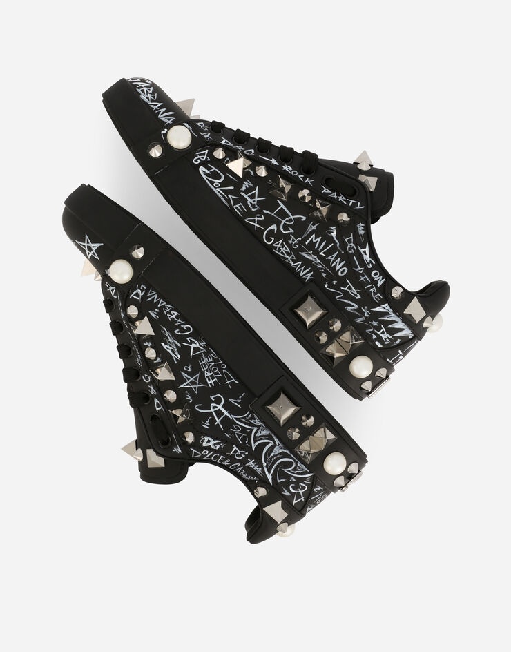 Printed calfskin Portofino sneakers with studs - 5
