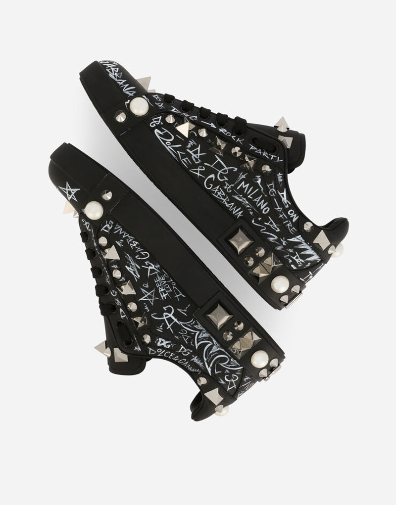 Printed calfskin Portofino sneakers with studs 5