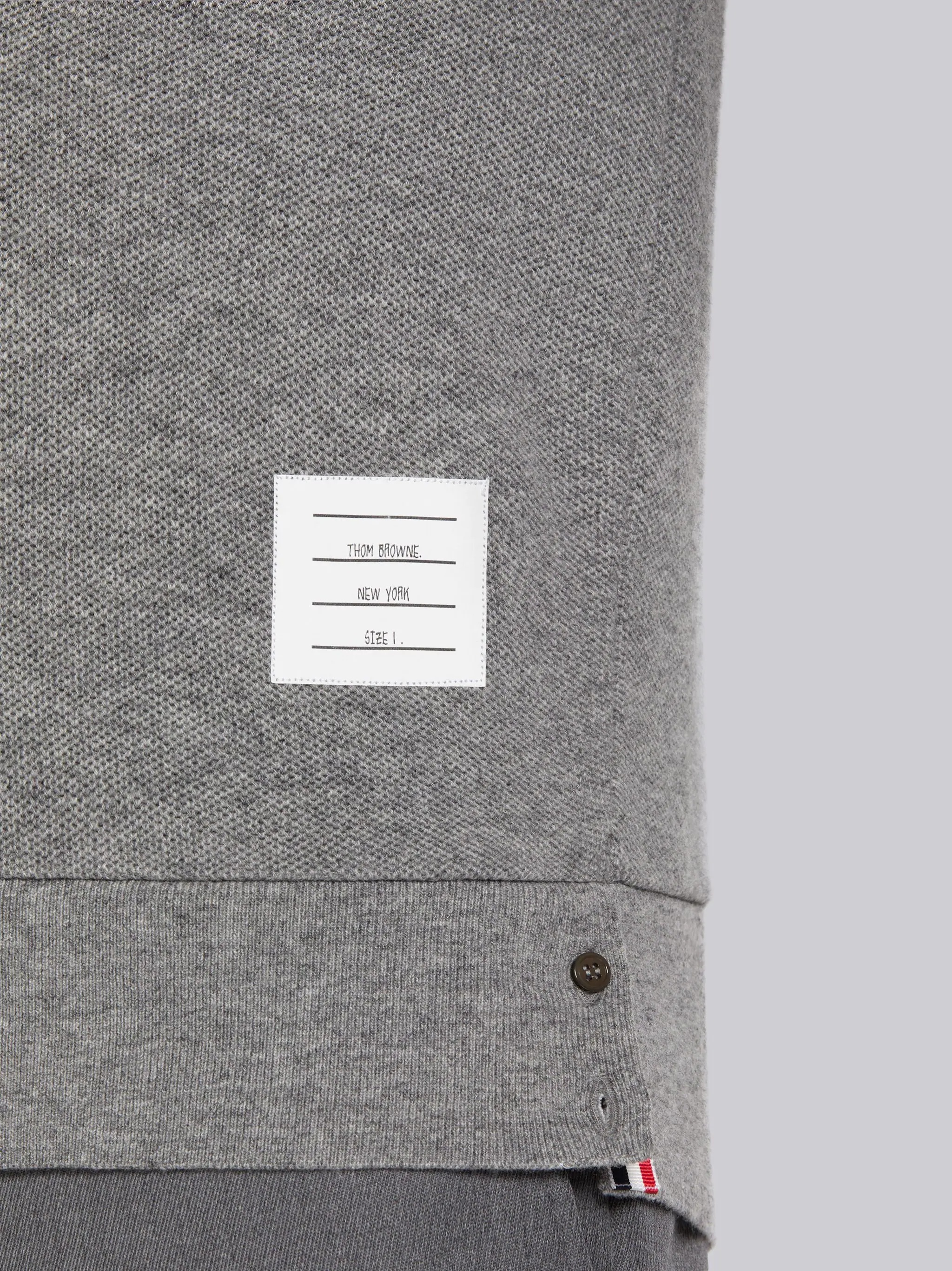 Light Grey Cashmere Pique Rib Cuff Long Sleeve Polo - 6