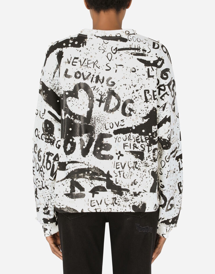 Jersey sweatshirt with DG graffiti print with pearl and stud embellishment - 2