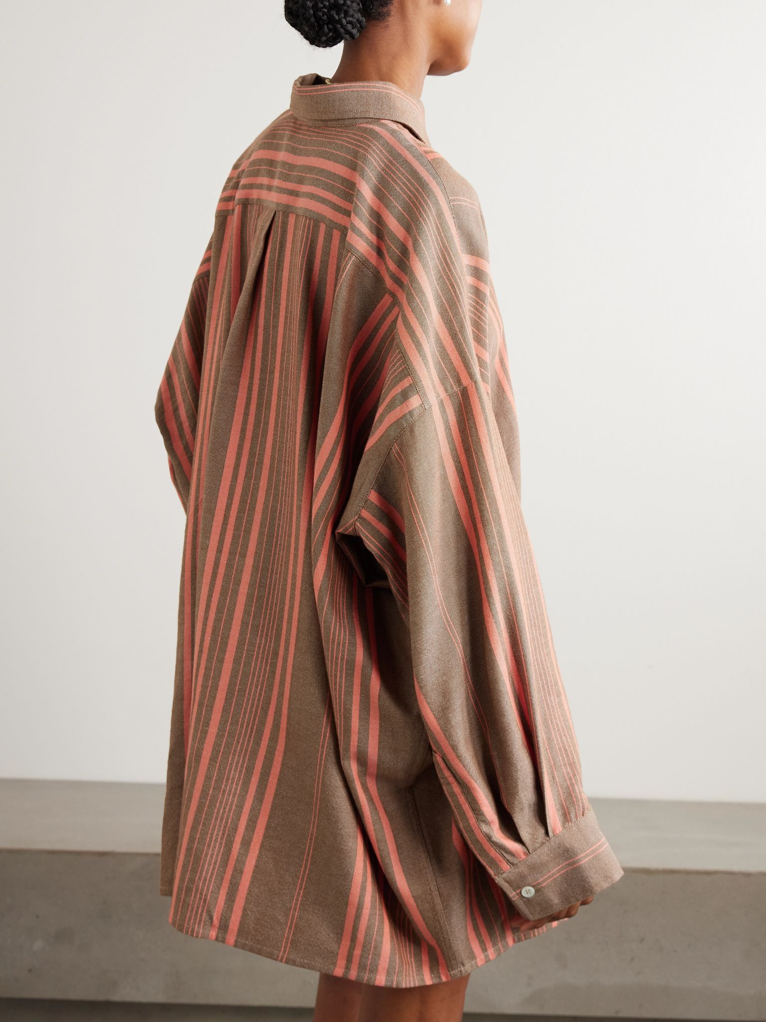 Oversized striped cotton shirt Brown - 4