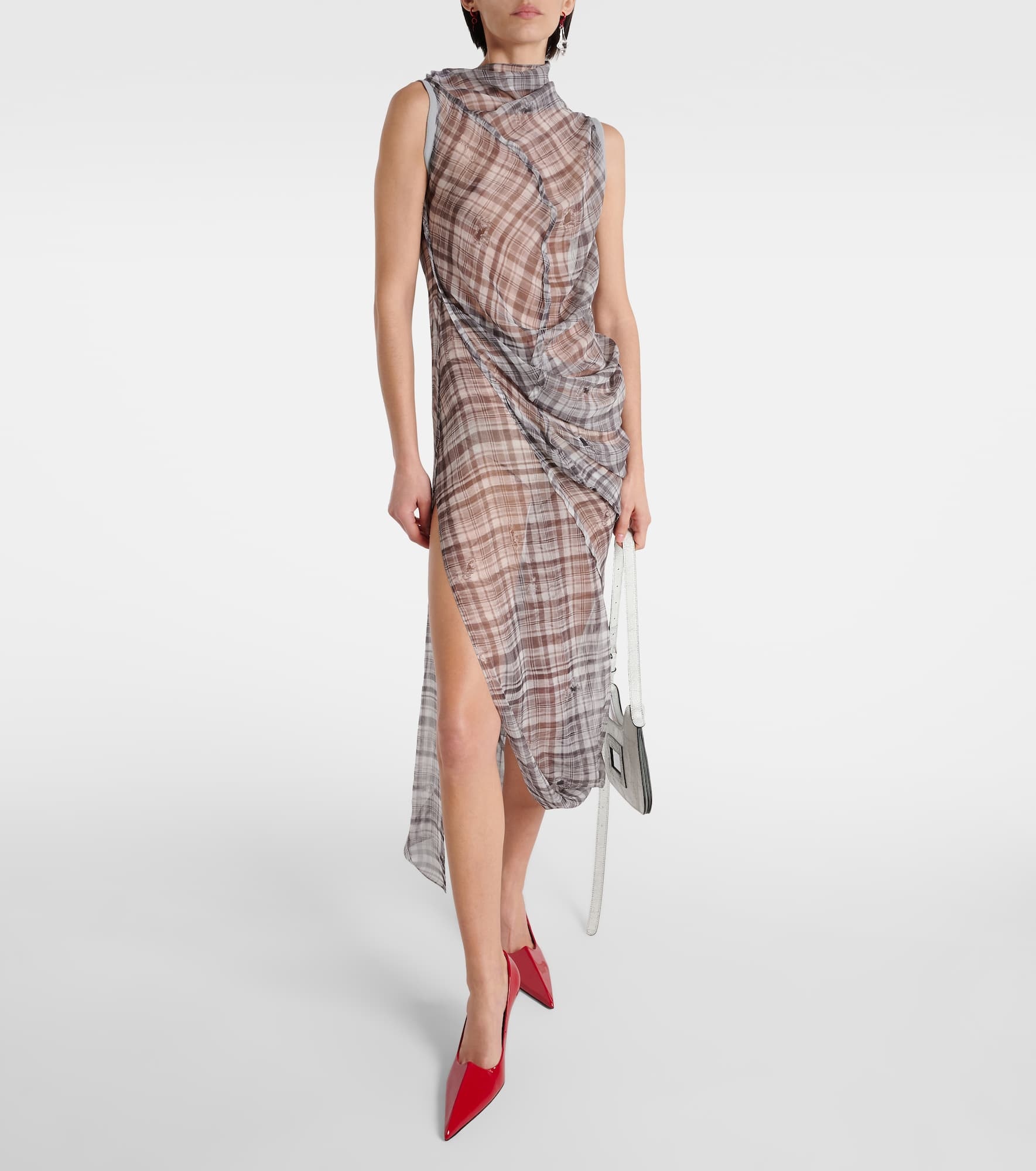 Dsaam checked draped silk midi dress - 2