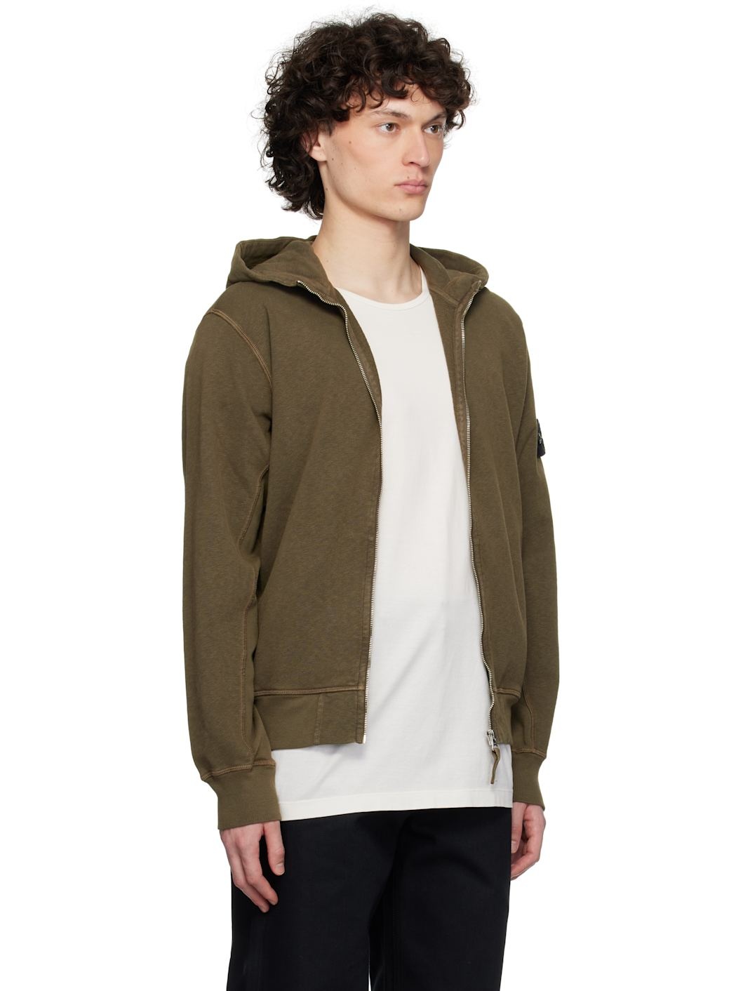 Khaki Malfilé Fleece Old Effect Hoodie - 2