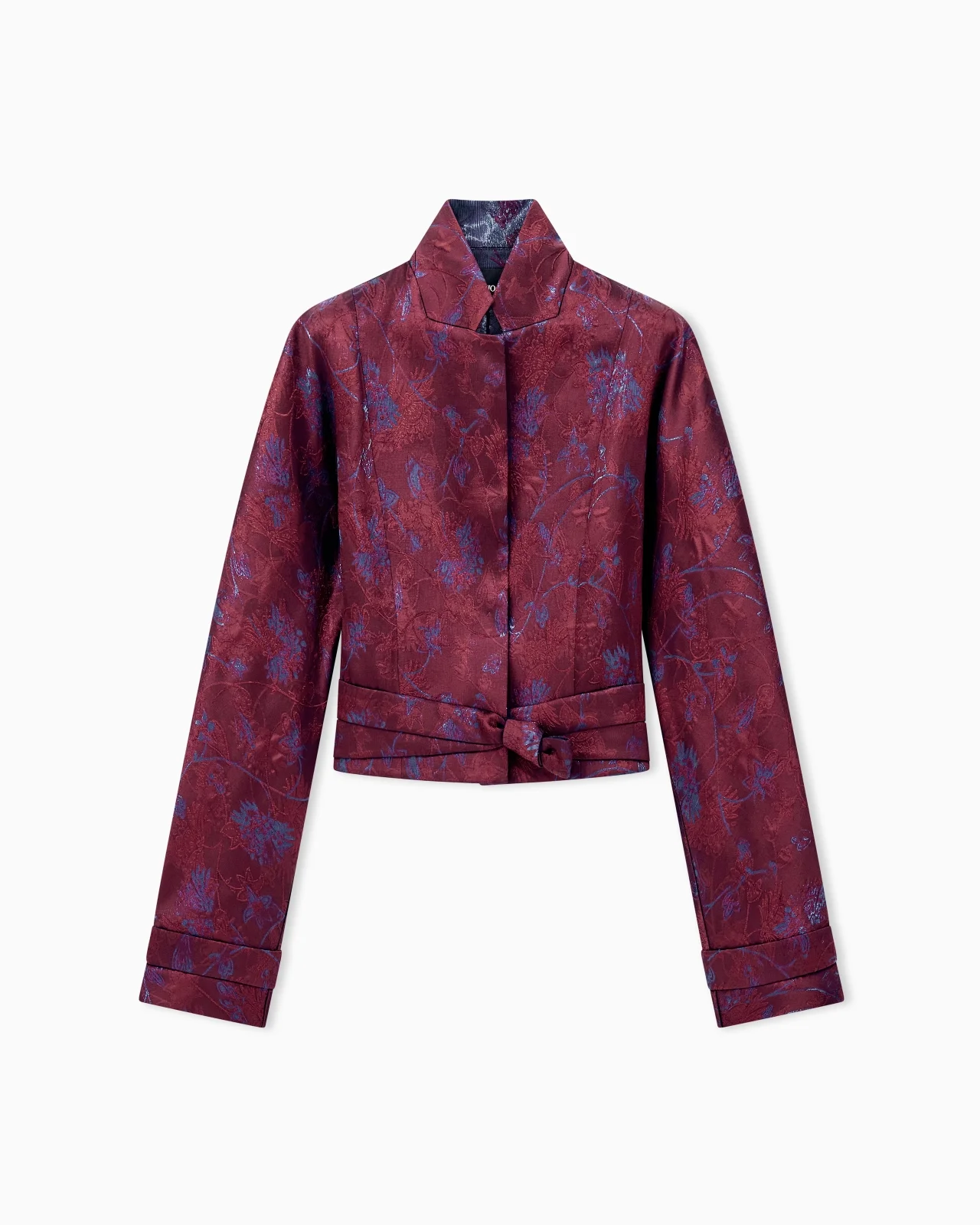 BLAZER SLIM-FIT CROPPED IN LUREX JACQUARD WITH FLORAL MOTIF - 1