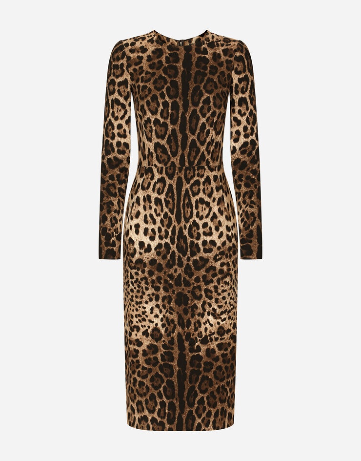 Leopard-print cady dress with long sleeves - 1
