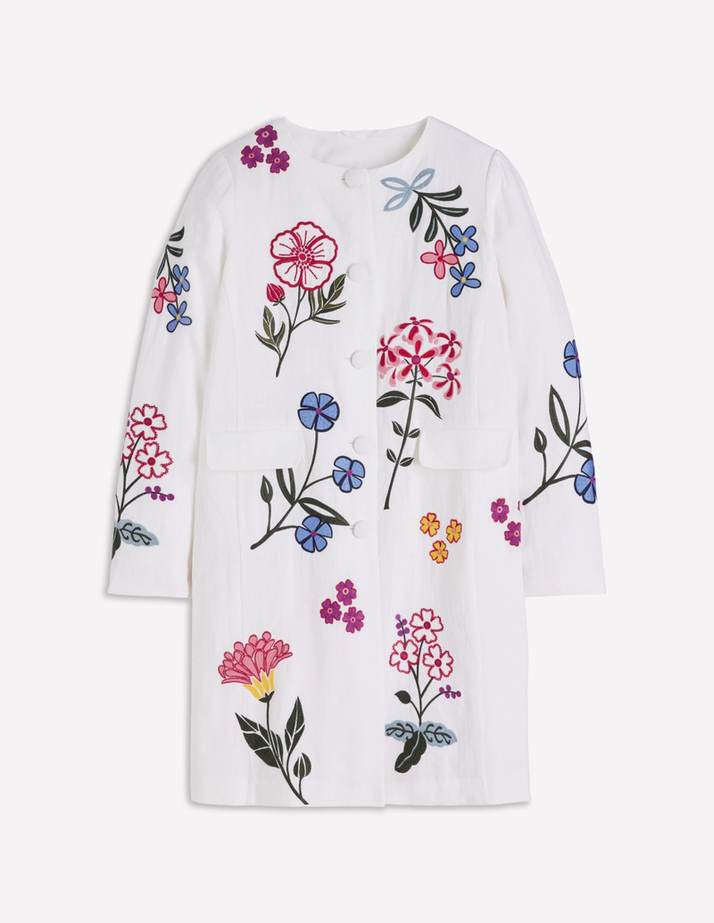 Embroidered Linen Coat-Ivory Embroidered 1