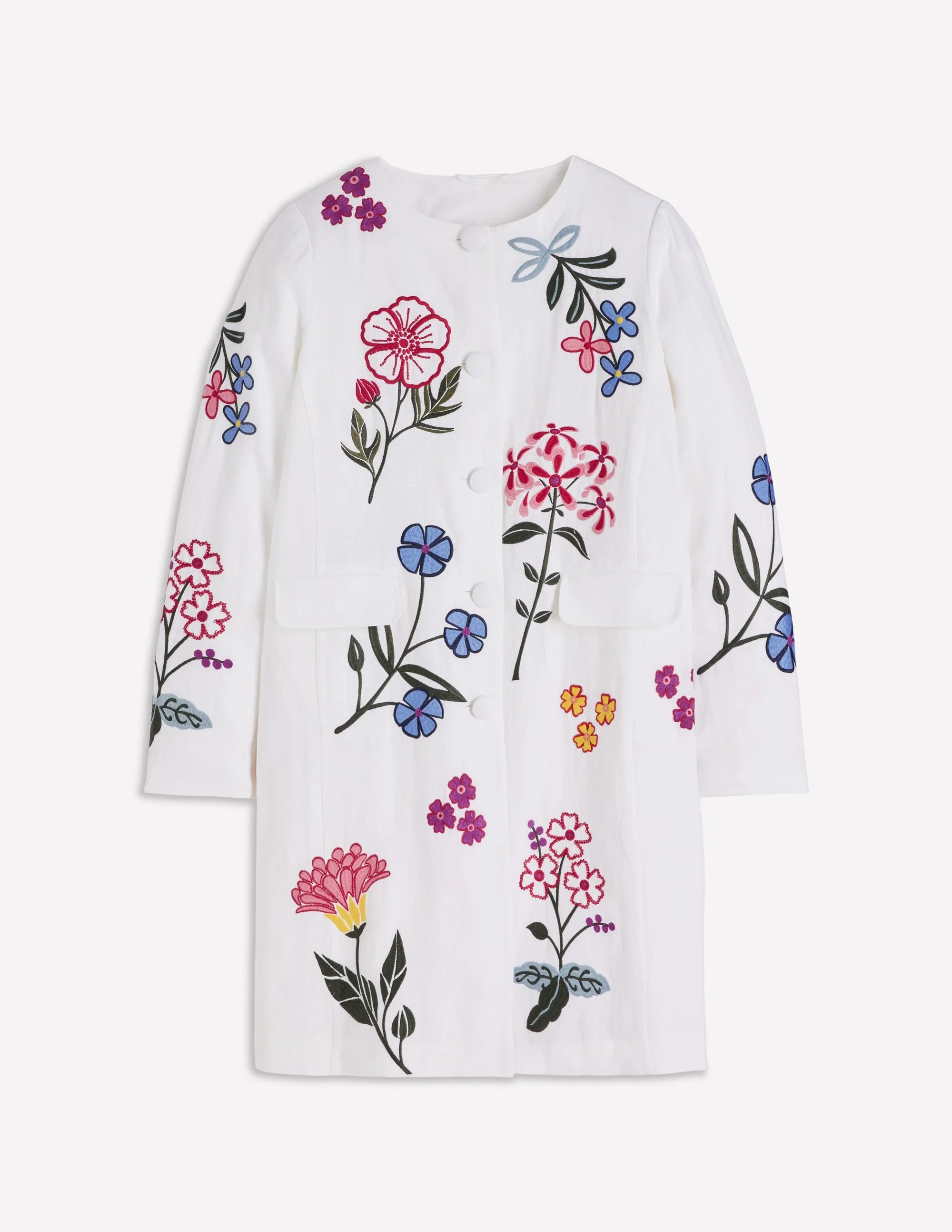Embroidered Linen Coat-Ivory Embroidered - 1