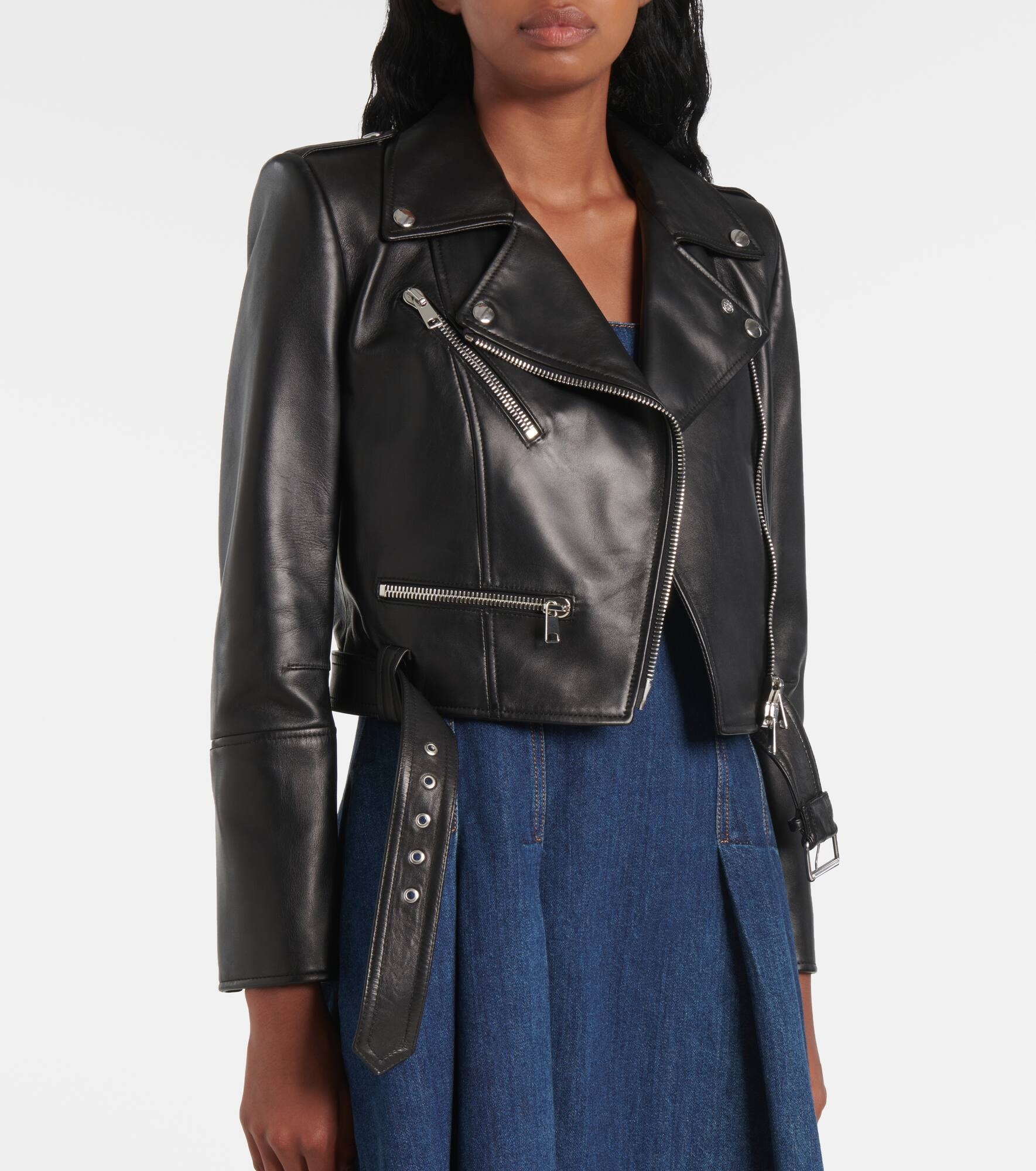 Cropped leather biker jacket - 6